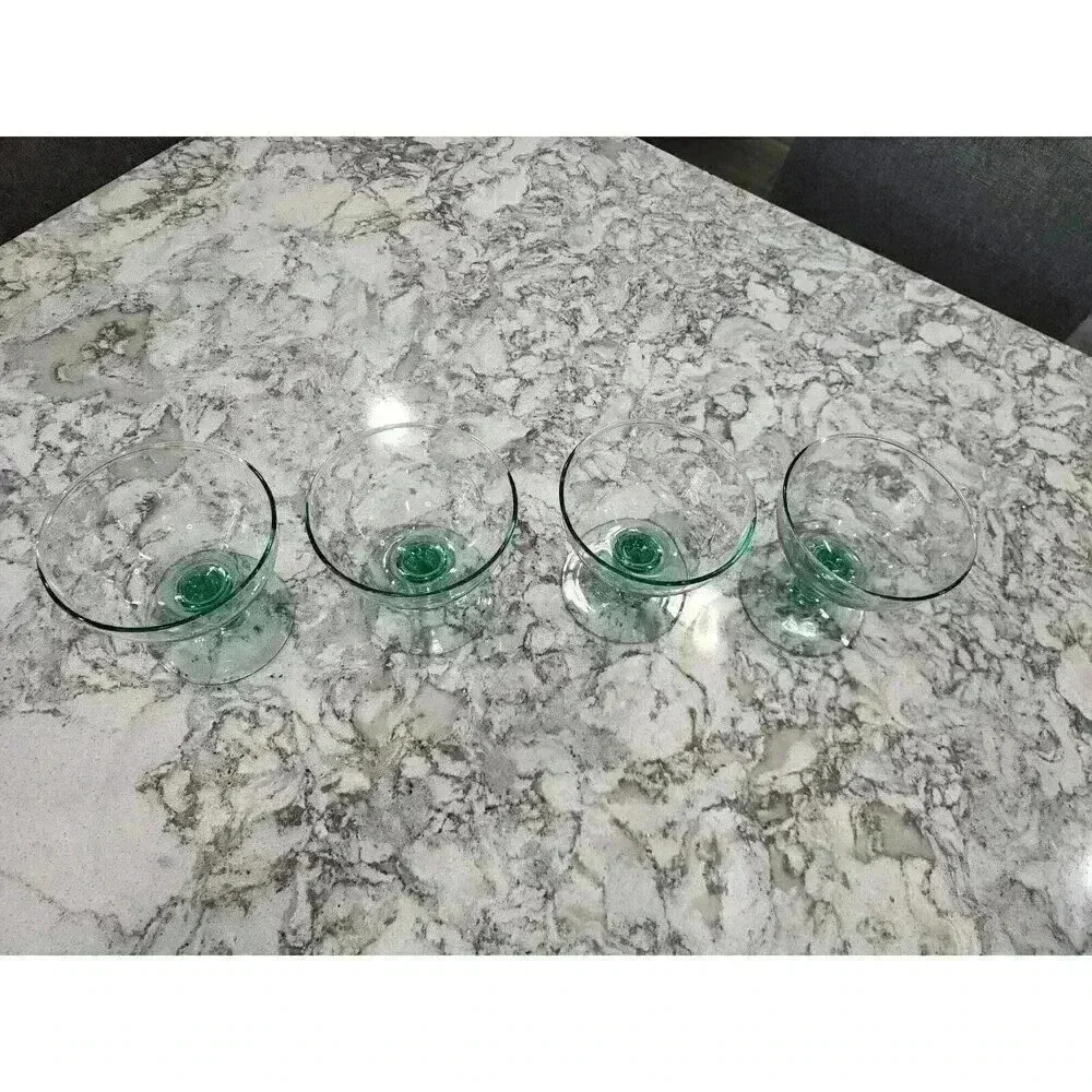 4 Hand Blown Glass Pistachio Green Dessert Sorbet Goblets - Picture 2 of 6